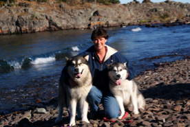 Karina, Howler and Minnie enjoying the waves on the shore of Lake Superior, 2009